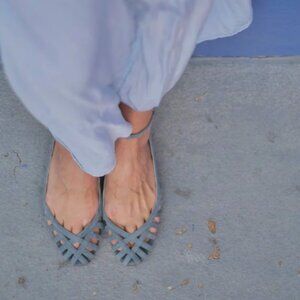 Anniel Gladiator Ballet Flats in Blue Suede